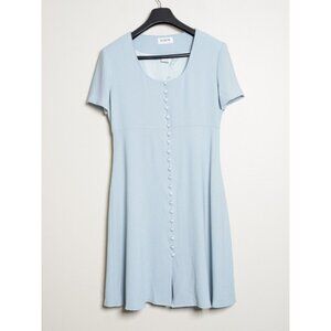 Vintage 70s Rouie A-Line Dress Womens 6 Knee Length Scoop Neck Short Sleeve Blue